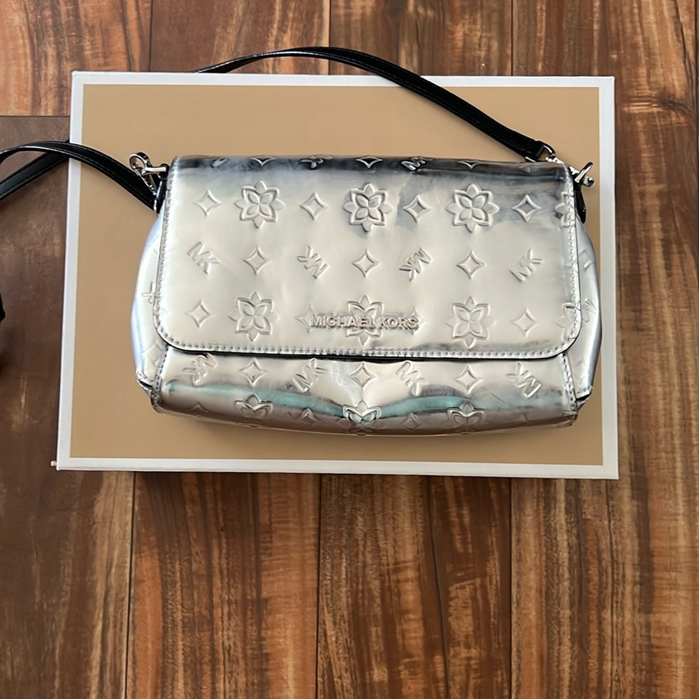 Michael Kors Silver Embossed Crossbody Bag